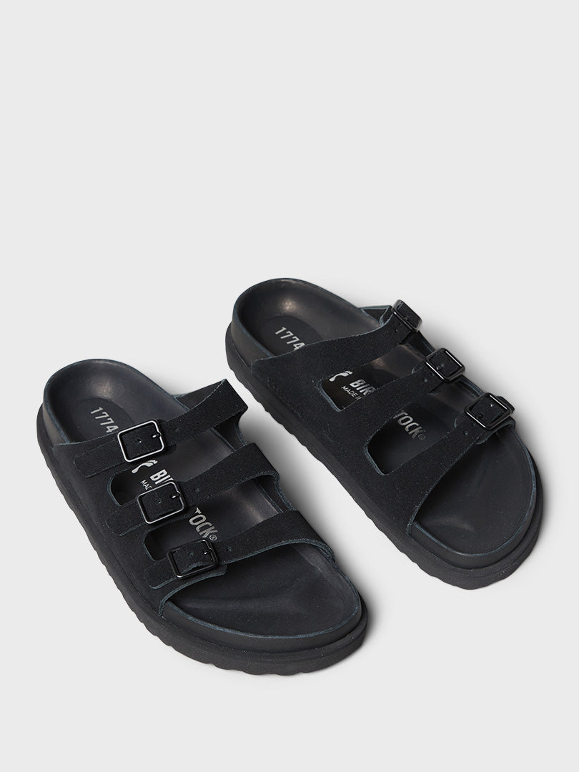 Narrow Florida Suede Leather Sandals in Black