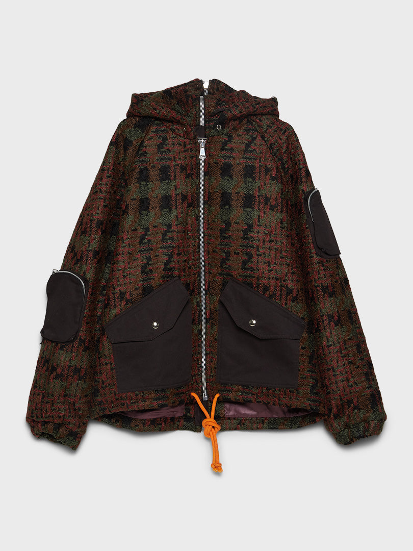 Division - Wool Jacket With Hood in Faded Red and Green Comb.