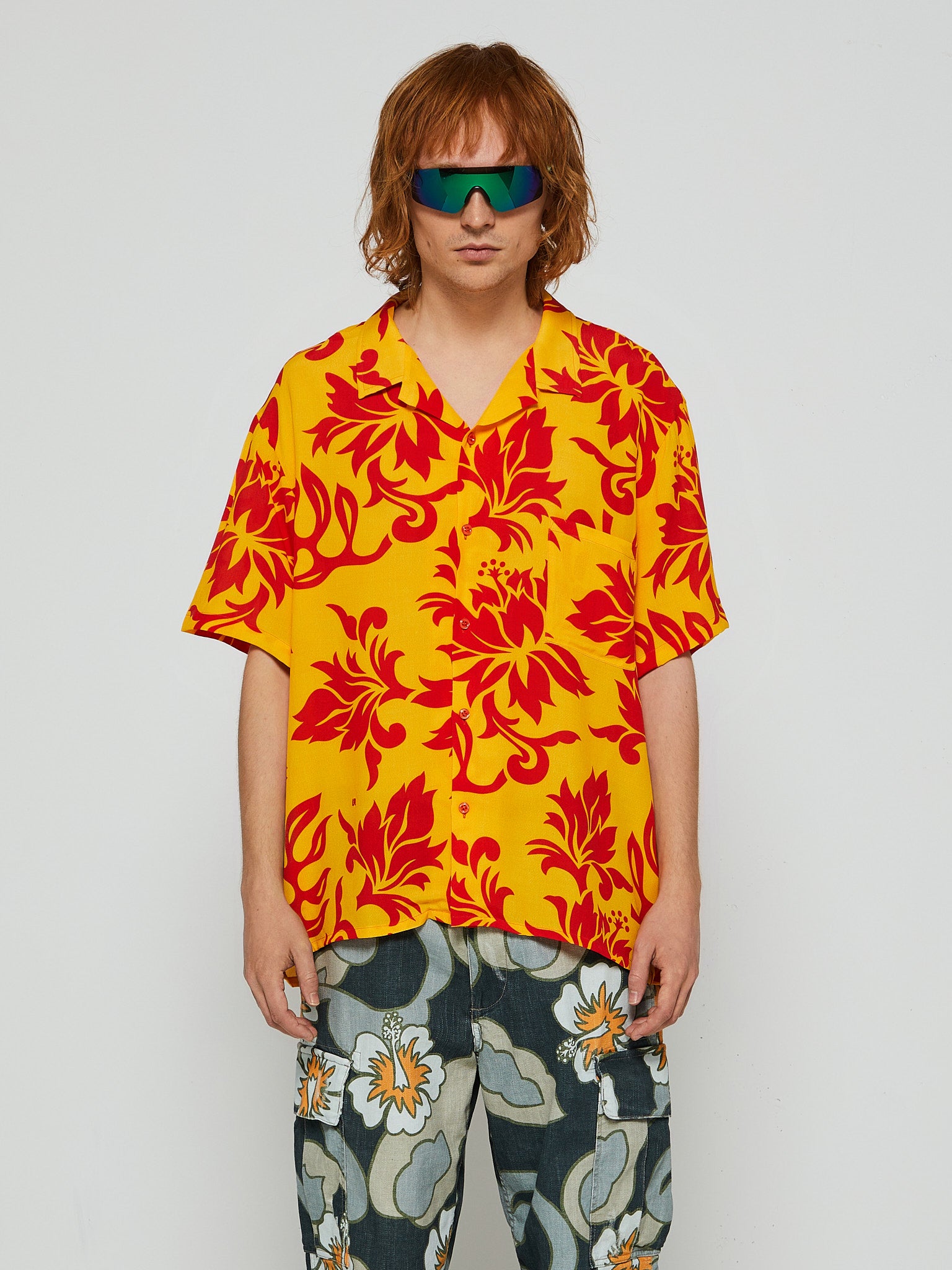 Printed Kortærmet Skjorte i Tropical Flowers