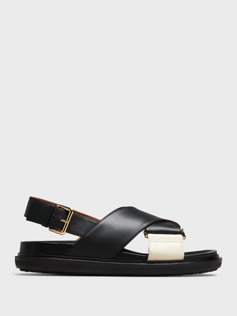Marni - Fussbett Sandals in Black and Silk White