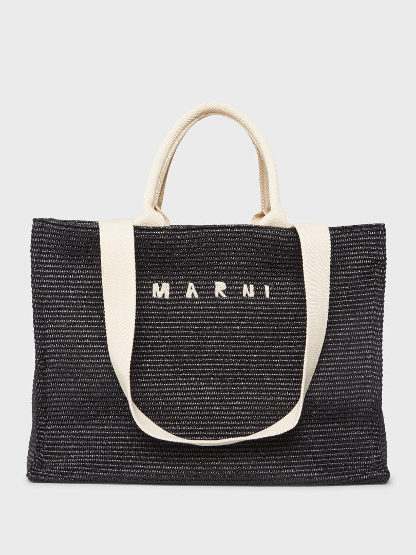 Marni - Raffia East-West Large Tote Taske i Sort – stoy