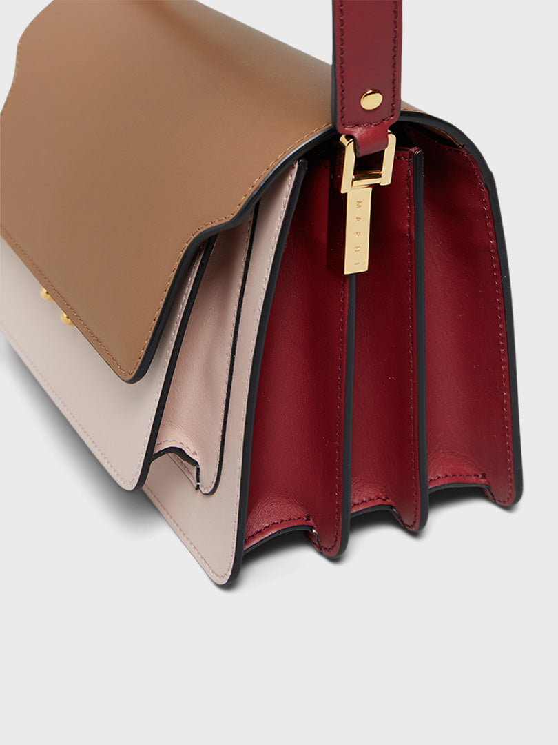 Marni Exclusive Contrast-panel Leather Trunk Bag Hot Red/Alkekengi/Sun/Stone