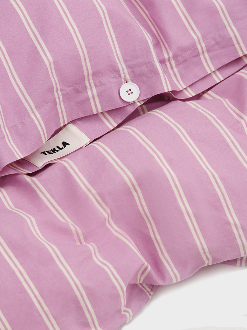 Percale Duvet Cover in Mallow Pink Stripes