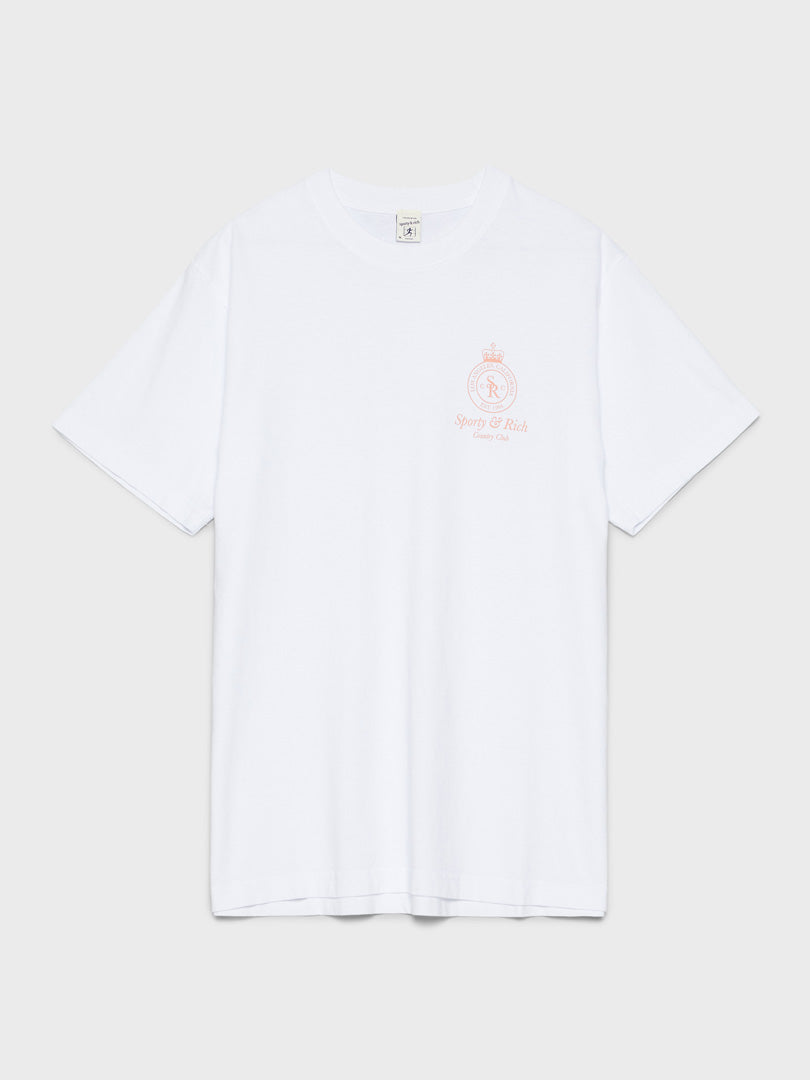 Sporty & Rich . Crown T-shirt in White and Grapefruit