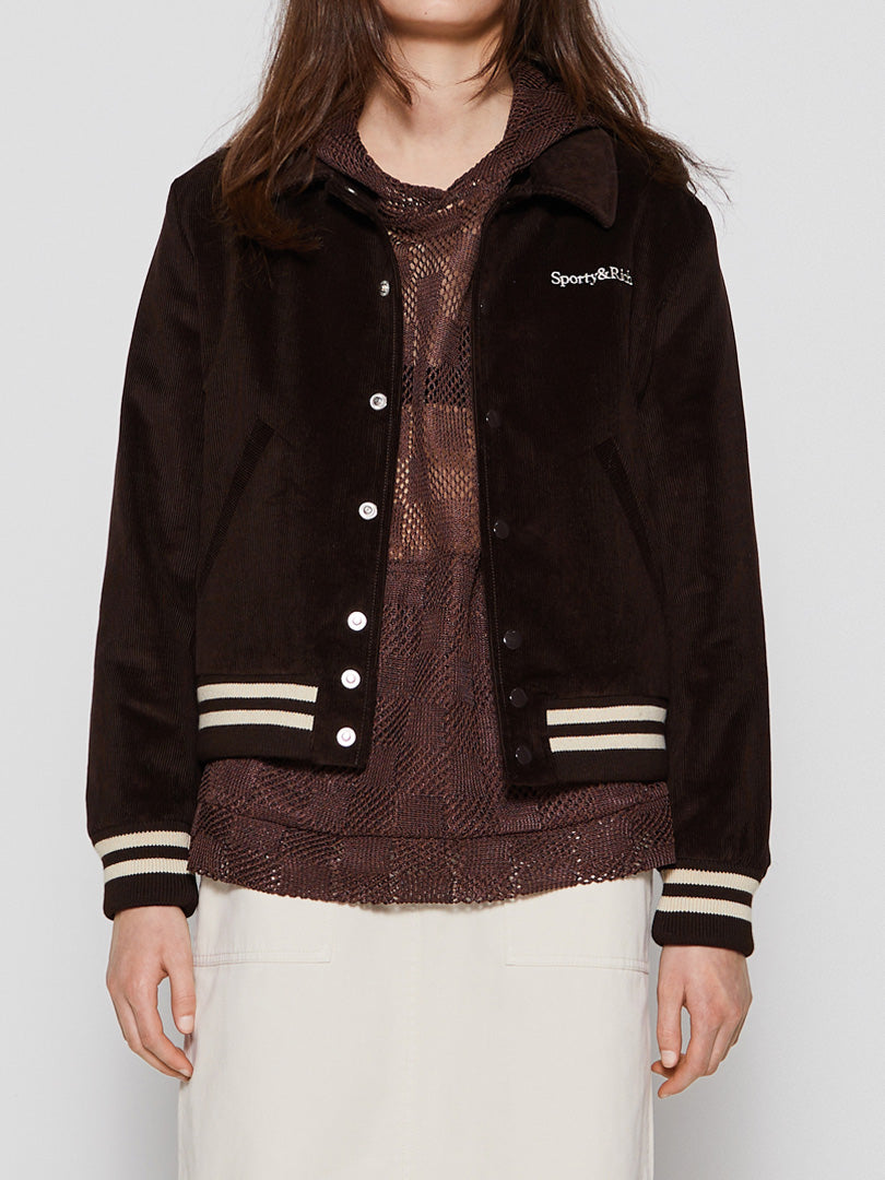 Sporty & Rich - Corduroy Varsity Jacket in Chocolate and Cream