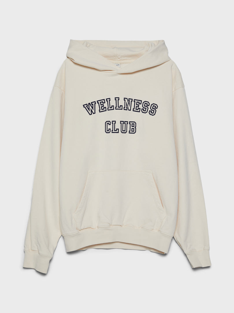 Sporty & Rich - Wellness Club Flocked Hoodie in Cream and Navy