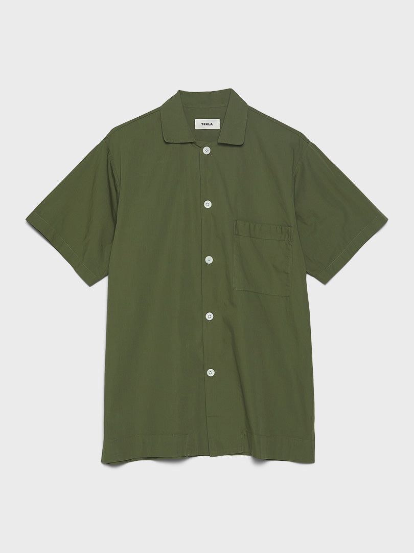 Tekla - Cotton Poplin Pyjamas Short Sleeve Shirt in Willow