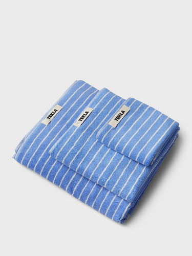 Tekla - Hand Towel in Clear Blue Stripes