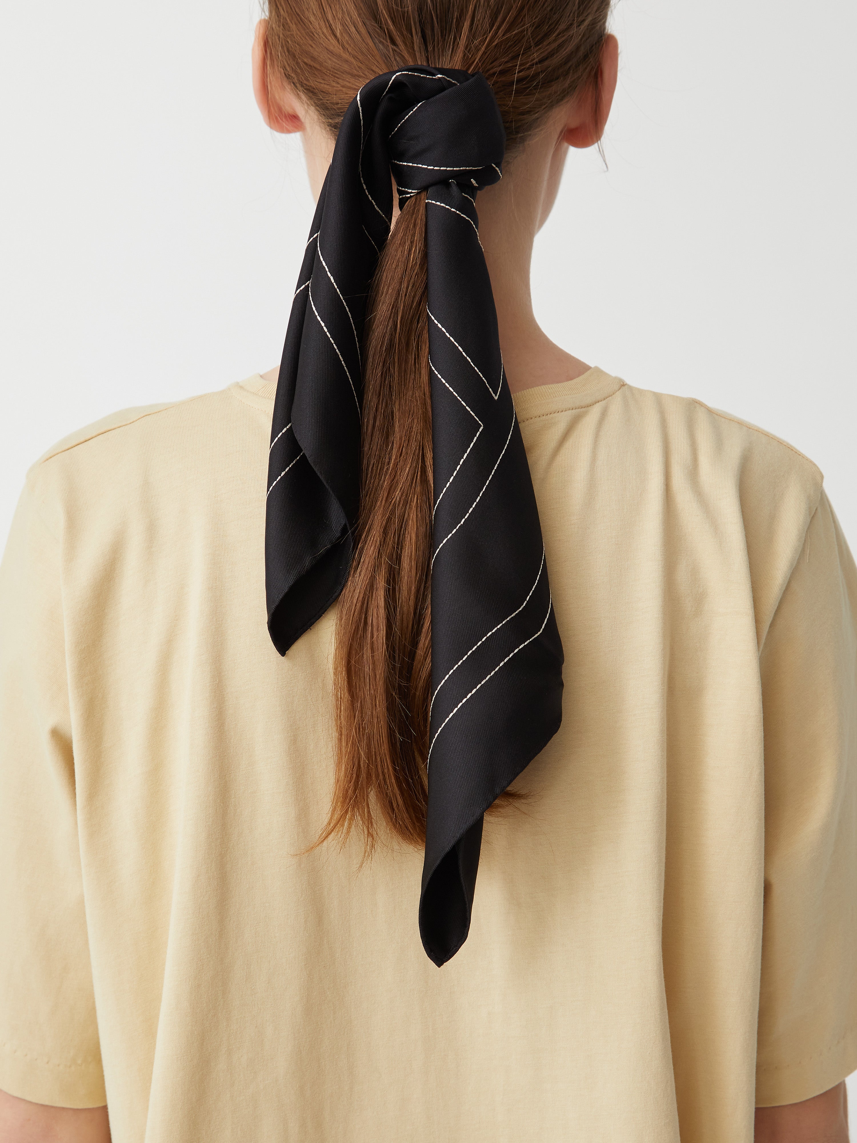 Centered monogram silk scarf black