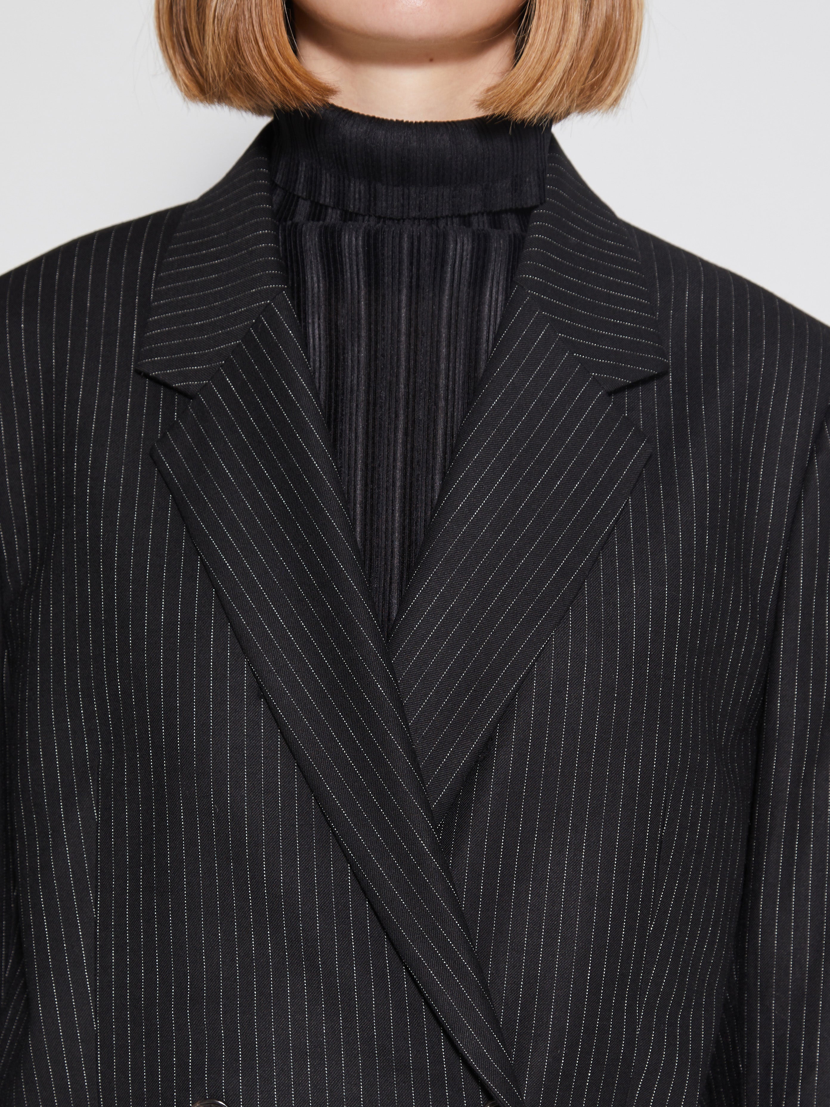 Totéme - Double-breasted Vent Blazer in Black Pinstripe – stoy