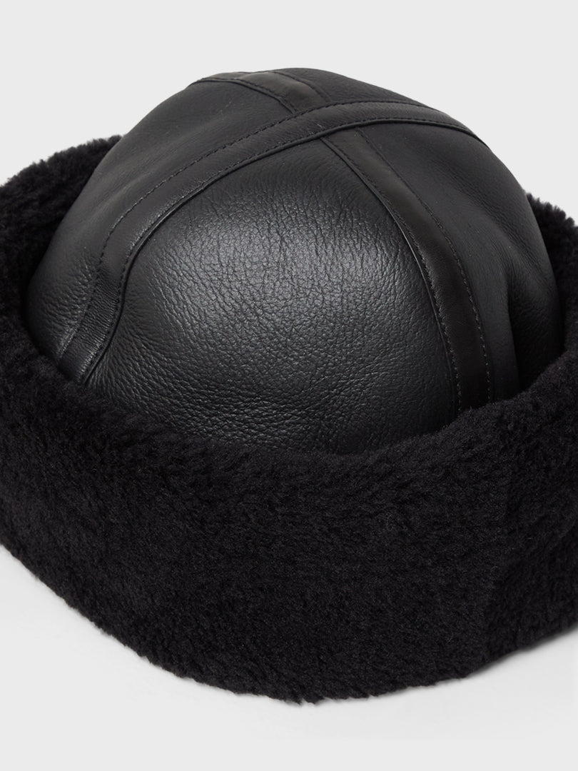 Shearling Winter Hat in Black