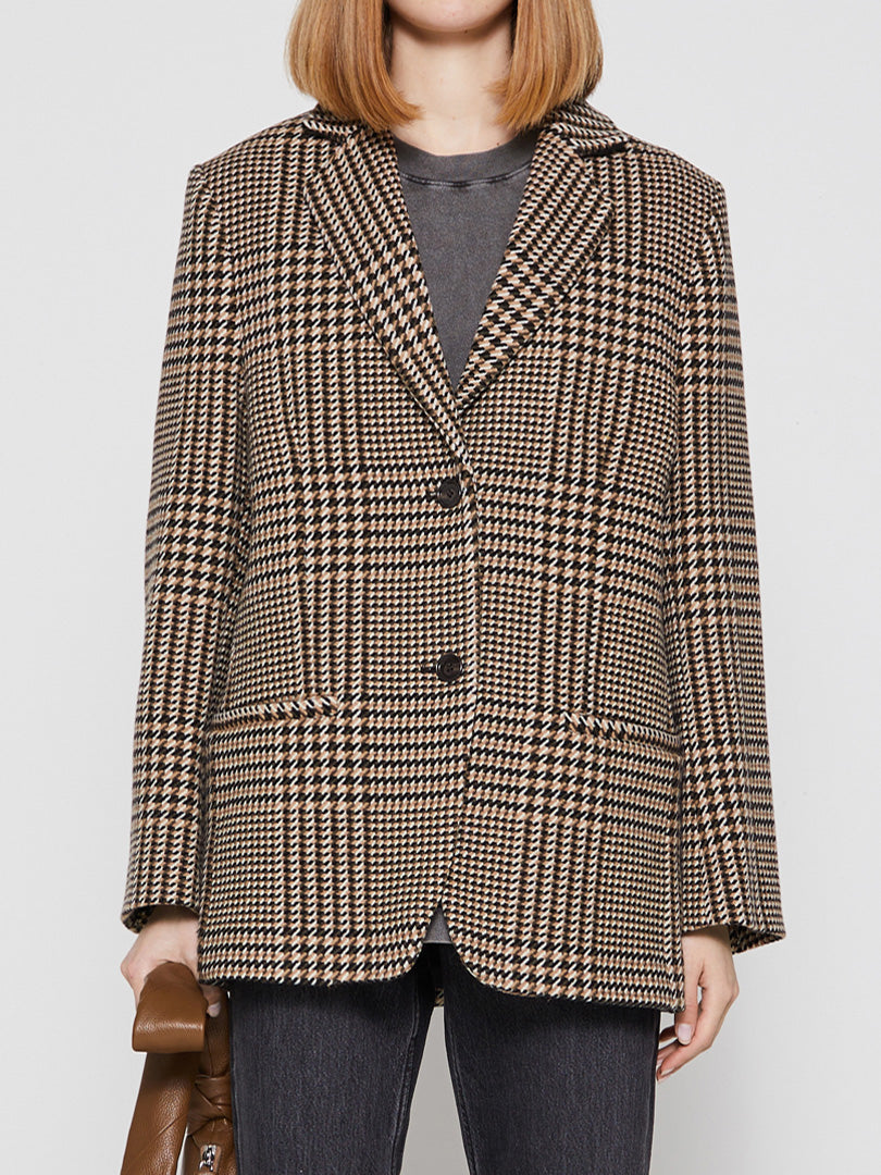 TOTEME - Longline Wool Blazer in Brown Check