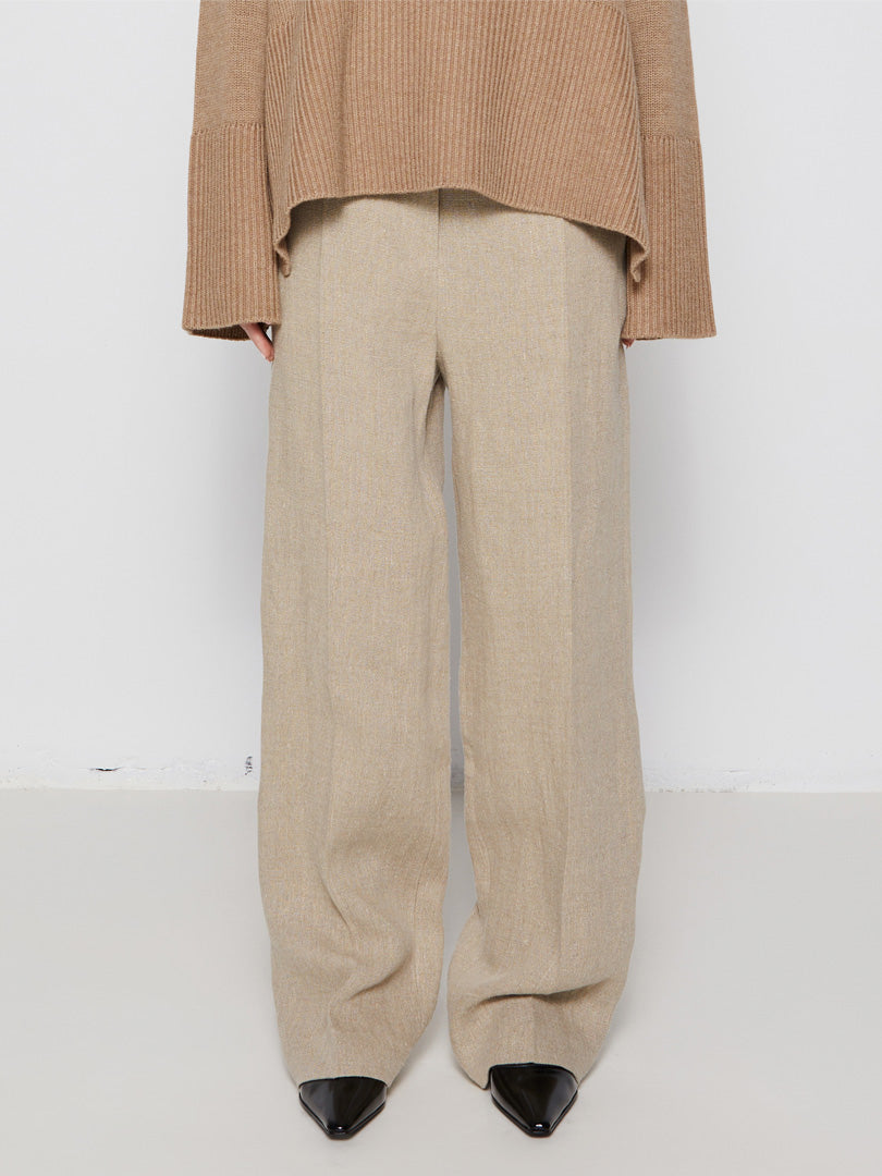 TOTEME - Mid-Waist Straight Trousers in Wheat Melange