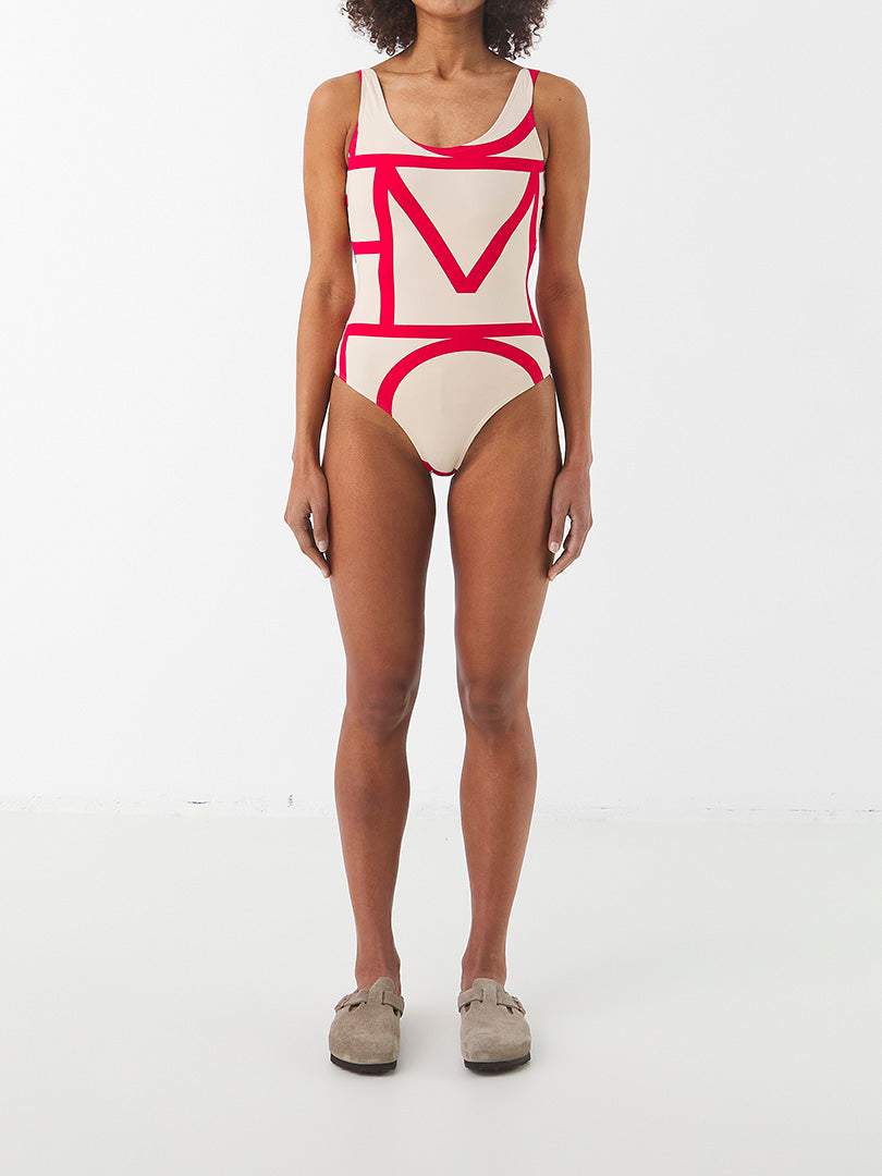 Monogram Swimsuit in Cava and Red