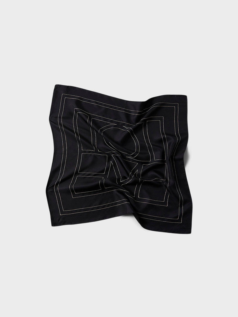 Embroidery Monogram Silketørklæde i Sort og Creme